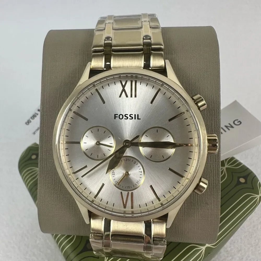 New FOSSIL Mens Fenmore Multifunction Gold-Tone Stainless Steel Watch BQM2809